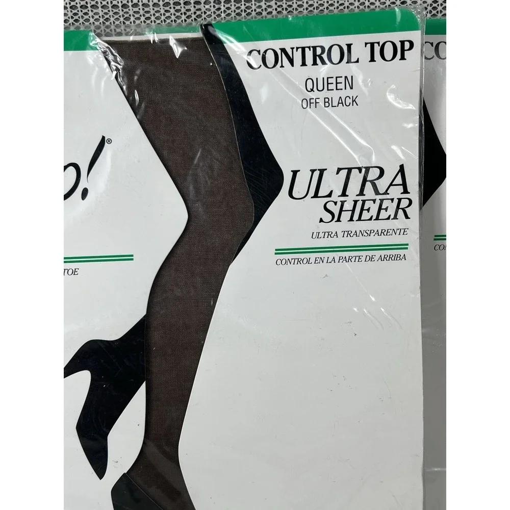 ON THE GO! (2 Pack) Ultra Sheer‎ Control Top QUEEN OFF BLACK sheer Toe